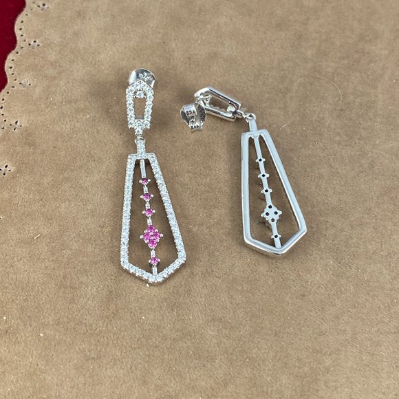 Red Rubies and Micro CZ Post Dangling Earrings - Picture 4 of 5